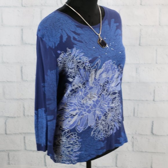 Nicole Miller New York Blue Floral Top - Picture 3 of 8